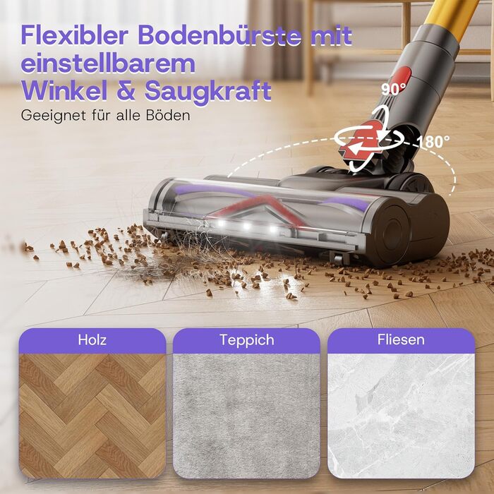 Акумуляторний пилосос V16 600W 55Kpa 80хв з LED-дисплеєм для килимів, шерсті тварин та твердих підлог