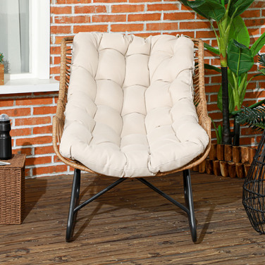 Крісло для відпочинку на відкритому повітрі, стиль ратан, з подушкою, металевий каркас, 75x101x90 см, колір: натуральний/хакі/чорний