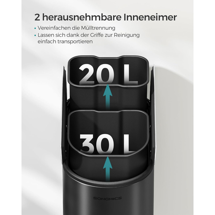 Відро для сміття Кухня, система сортування сміття 2 відділення, 30 л 20 л, відро для педалі, чорнило чорно-сріблястий