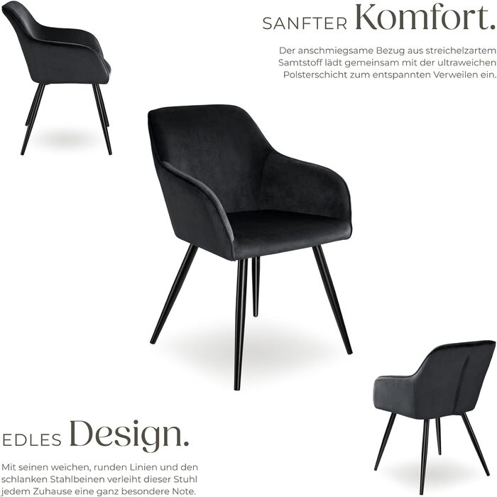 Тектейк® сучасний стілець для їдальні з підлокітниками, м'яке сидіння з велюру, крісло для вітальні, оббитий офісний стілець з чорними металевими ніжками, стілець для туалетного столика - коричневий/чорний (набір 2 шт., Чорний)