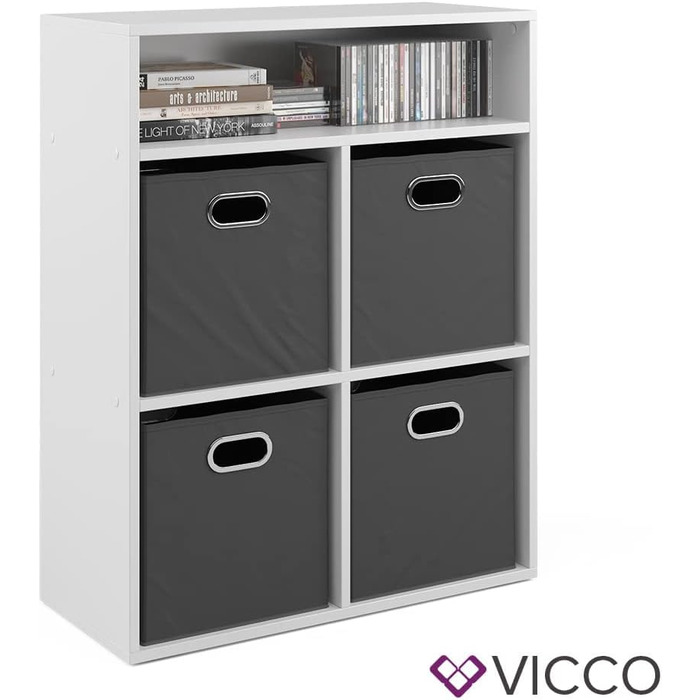 Книжкова шафа Vicco, Білий/Антрацит, 72 x 90,2 см з 4 відкидними коробками