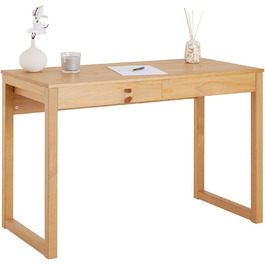Письмовий стіл IDIMEX NOAH з масиву дерева, сосновий консольний стіл з 2 висувними ящиками, вузький дерев'яний офісний стіл з висувними ящиками, скандинавський дизайн (коричневий)