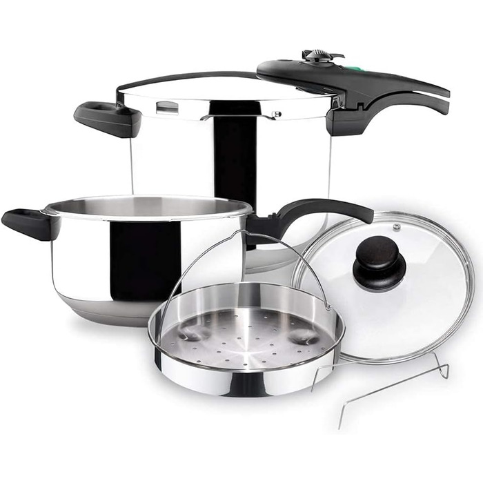 Набір сковорідок Magefesa Athenas 4+6L з корзиною та скляною кришкою, нержавіюча сталь 18/10, індукційне дно, термодифузійне дно