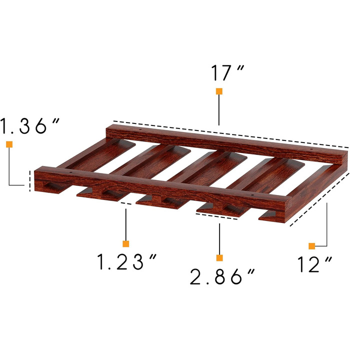 Настінна полиця для келихів Rustic State Eze, 4 секції, на 12 келихів, 30.5 см, махагон