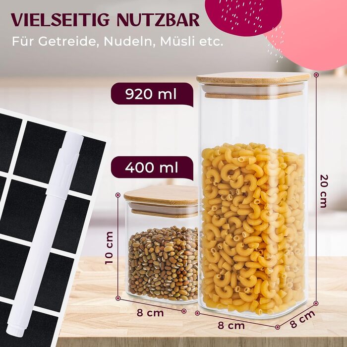 Скляні банки для зберігання кухонних продуктів: 8 шт. по 400 мл та 4 шт. по 920 мл, з кришкою, міцні