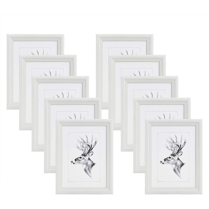 Набір рамок для фотографій WOLTU 10, скляна панель в стилі cm Artos в дерев'яній рамці, фотогалерея, (білий, 18x24)