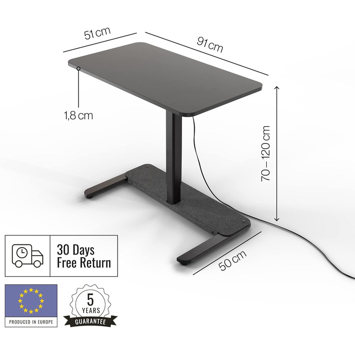 Письмовий стіл Yaasa One Standing Desk, 951 см, білий, невеликий практичний стіл поміщається в кожному кутку, гарантія 5 років, електричний стіл для домашнього офісу з регулюванням висоти, стіл з регулюванням висоти (темно-сірий/чорний)