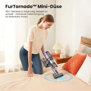 Бездротовий пилосос Circlio Akku з потужністю 600W, 58000Pa, 75 хвилин роботи, FurTornado™ Mini-насадка та станція зарядки, гнучкий згин, самостійна підставка, для килимів, твердих підлог, шерсті тварин. З щіткою для видалення кліщів NOVAX T80 Flex