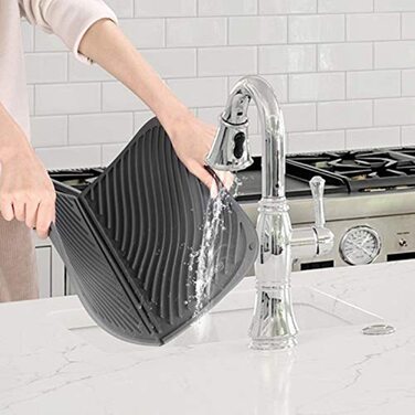 Силіконовий килимок для зливу води IYYI, великий, екологічно чистий, термостійкий, придатний для миття в посудомийній машині, підставка для посуду, 60 x 38,6 см (чорний)