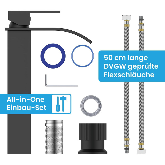 Змішувач для ванної кімнати Bächlein Tamina Waterfall в чорному матовому кольорі, однорідний важіль, керамічна картридж, комплект для монтажу