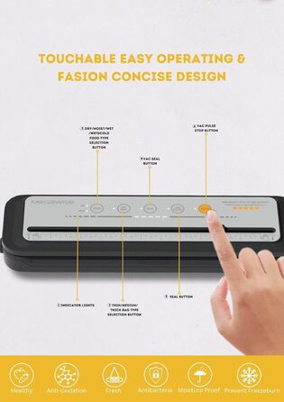 Вакууматор MegaWise — потужний компактний автоматичний вакуумний пакувальник для продуктів харчування, сірий