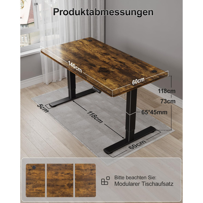 Дитячий стіл Airfish з регулюванням висоти 80x60 см, електричний, з функцією пам'яті. Стол для дому/офісу, стоячи/сидячи. Колір: Коричневий.