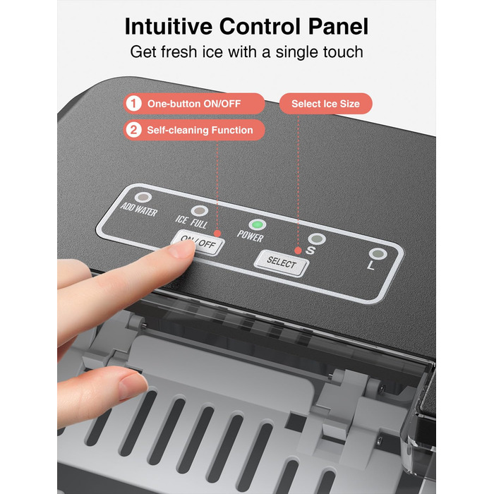 Crownful Машина для льоду портативна (Чорна) - Швидке виробництво льоду для дому та офісу