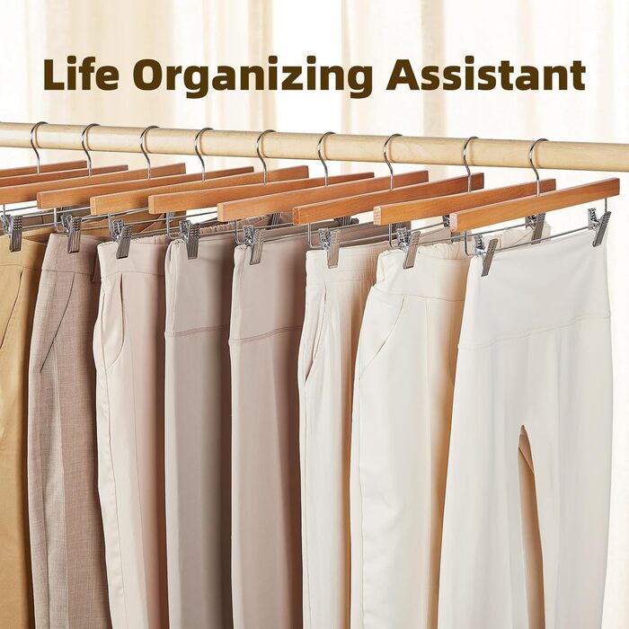 Дерев'яні вішалки для штанів та одягу HOUSE DAY з кліпсами, 25 шт. - білі, 35,5 см, поворотний гачок, економія місця