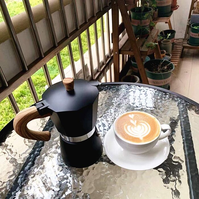 Кавоварка-кавоварка для приготування мокко, 6 чашок (300 мл), алюмінієва перколяторная плита, кавоварки з дерев'яною ручкою (чорного кольору)