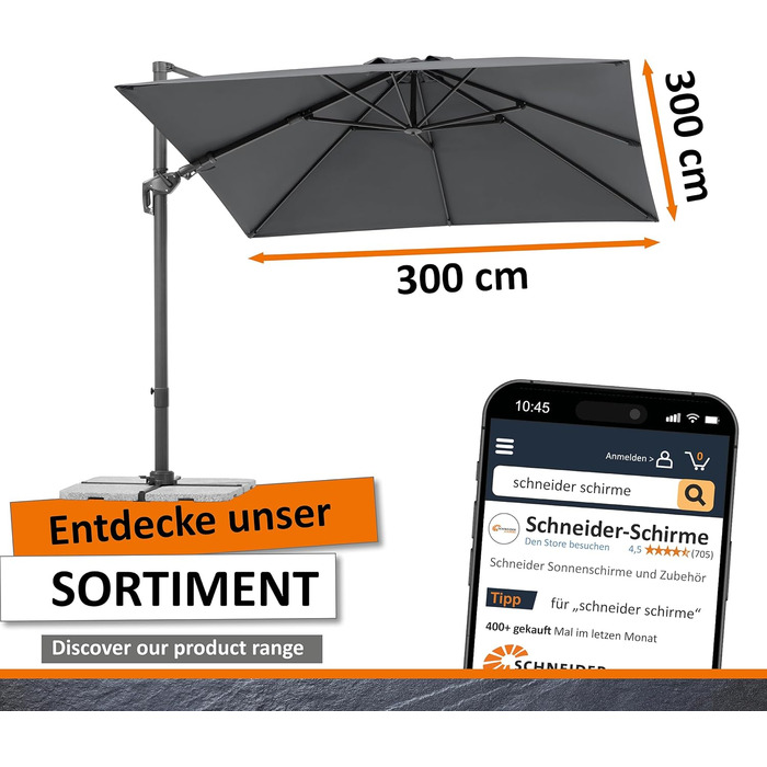 Парасолька від сонця Schneider RHODOS TWIST, 300 x 300 см, антрацит