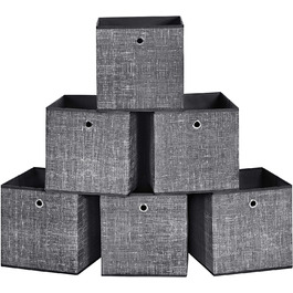 Коробка для зберігання SONGMICS, набір з 6 предметів, складна коробка, 30 x 30 x 30 см, коробки для зберігання, тканинна коробка, складна, органайзер для іграшок, одягу, RFB02LG-3 (чорний)