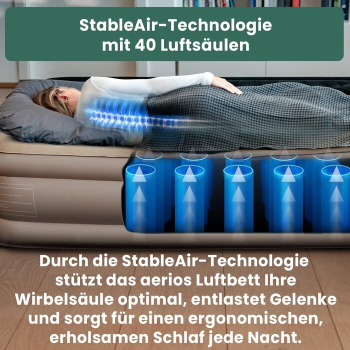 Надувне ліжко для 2 осіб - самонадувна повітряна матрац | Преміум гостьове ліжко без кабелю живлення - вбудований USB-C насос | Надувне ліжко - виберіть розмір зараз! (Бежевий, двоспальне)