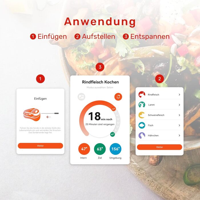 Бездротовий термометр для м'яса S Pro з Bluetooth, 6 датчиків, ±0,1°C, моніторинг через додаток, таймер, будильник, IP69 водонепроникний та олієстійкий