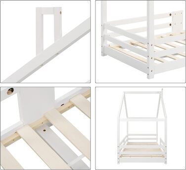 Дитяче ліжко-хатинка 90x200 см з сосни, дизайн хатинки, для дітей (біле)