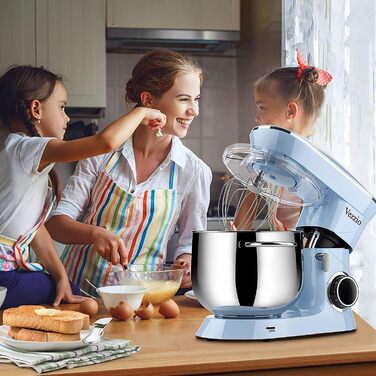 Кухонна машина Vezzio 1500W з чашею 8.5L з нержавіючої сталі, 10 швидкостей, для замішування та збивання тіста, з набором насадок (Синій)