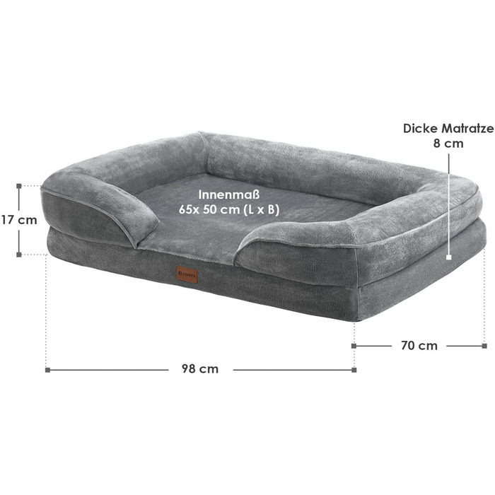 Ортопедичне, миється і нековзне ліжко для собак Джускі Шина - 72 x 60 x 17 з Диван для собак пухнастий Сірий для собак-ліжко для домашніх тварин Диван для собак (L)