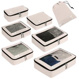 Набір органайзерів для подорожей ECOHUB для валізи, 7 шт, сумки для одягу та взуття з переробленого PET, екологічні пакувальні куби, бежевий