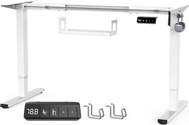 Електричний стіл з регулюванням висоти та кабельною ванною, з потужним мотором, контролером пам'яті та функцією захисту від зіткнень (білий)