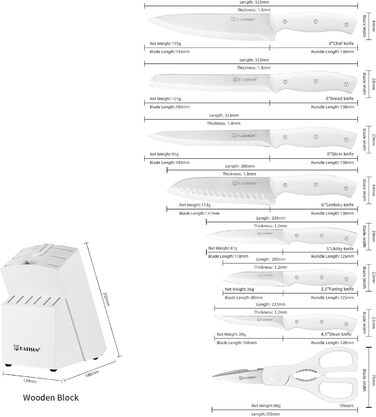 Набір ножів 15 предметів: ніжний блок з самозаточкою, набір кухонних ножів з нержавіючої сталі з ергономічними ручками, включаючи кухонний ніж, саторі та інші