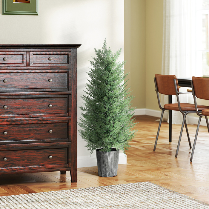 Набір з 2 штучних кипарисових дерев, великі, 90 см. Декоративні штучні рослини з пластику у горщику 15 x 15 x 90 см, зелені.