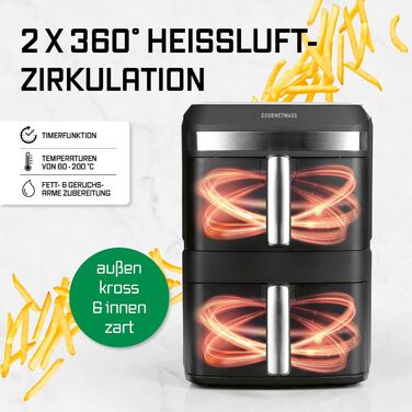 Фритюрниця повітряна GOURMETmaxx з двома камерами | 12 літрів | Airfryer з сенсорним дисплеєм