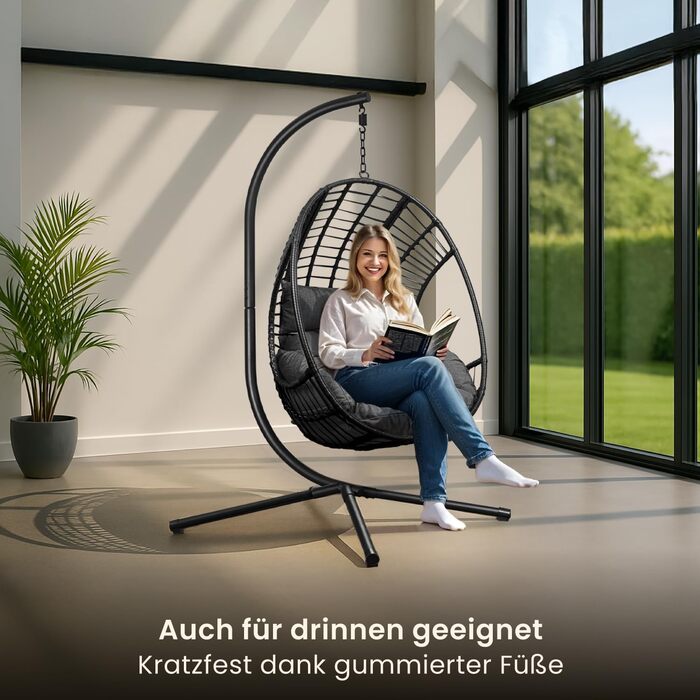XXL Гамак-крісло Swoods з каркасом для дому та вулиці, яйцеподібне крісло, з подушкою, до 150 кг (темно-сірий)