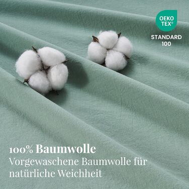Бетлінова постільна ковдра 200x220 з бавовни, бежевого кольору, супер м'яка, 100% бавовна, попередньо випрана, з льоноподібною текстурою, сертифікат ÖKO-TEX, комплект постільної білизни 200x220 + 2 наволочки 80x80 з блискавкою (200x220 см (3-piece), салатовий колір)