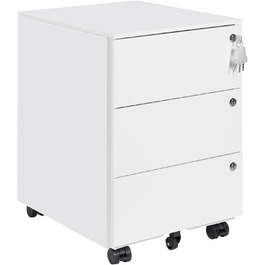Роликовий контейнер HOMSTEEL з 3 замками, 3 висувні шухляди, для офісу та дому, білий (44T x 37B x 60H см)