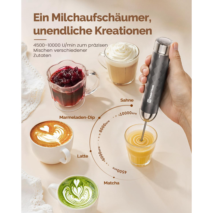 Електричний пінний балон Maestri House LunaFro 2.0 (сірий): бездротовий міксер з регулюванням швидкості та нержавіючою сталею