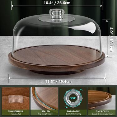 Тортниця з підставкою, дерев'яна та акрилова, з кришкою - для тортів та випічки