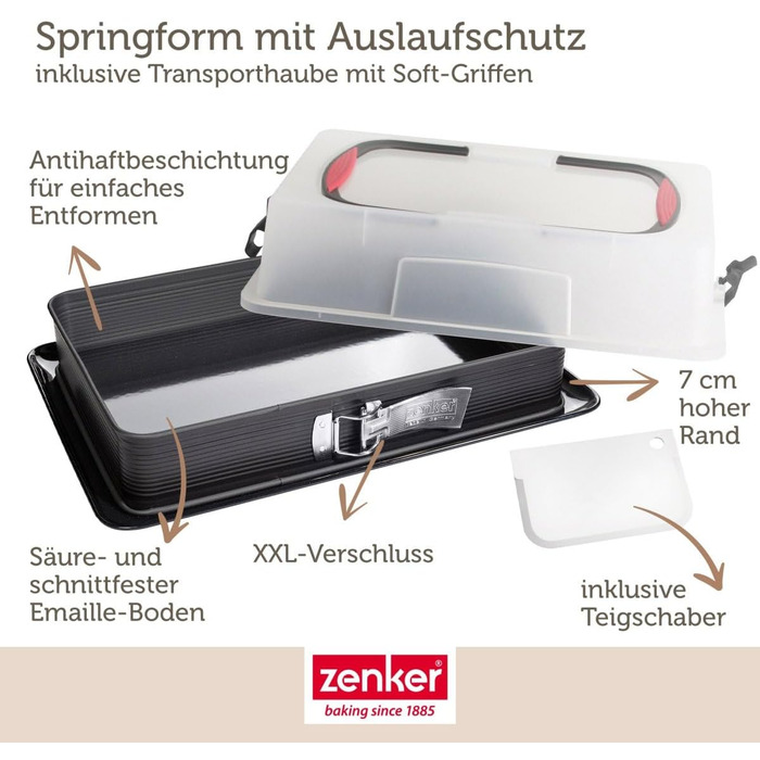 Форма для випічки Zenker прямокутна з кришкою DELUXE, коробка для транспортування випічки з емальованим дном, дека для випічки з кришкою (колір: Чорний/Прозорий/Червоний), кількість: 1 шт. з транспортувальною кришкою Single