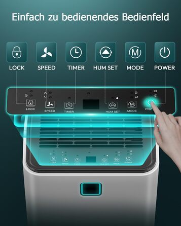 Електричний осушувач повітря 12л/24г з сенсорним керуванням, 3-кольоровим дисплеєм та таймером, для дому та швидкого сушіння білизни, ванної кімнати, підвалу, білий