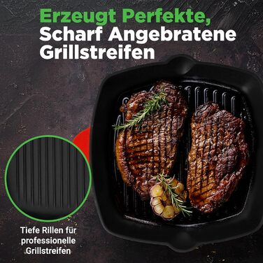 Сковорода-гриль NutriChef 30x43 см з чавуну з антипригарним покриттям, для стейків, з насадками для збору жиру, ідеальна для хрусткої обсмажки