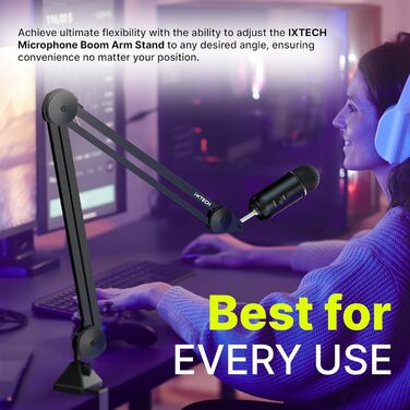Динамічний мікрофон IXTECH із кардіоїдною діаграмою, RGB підсвічуванням, USB/XLR для студії, подкастів, стрімінгу, вокалу, запису, геймінгу та озвучення, білий (MI06 Large, High Profile)