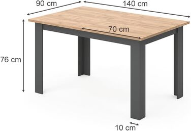 Стіл обідній Vicco Karlos, 140x90 см, шпон дуба/антрацит