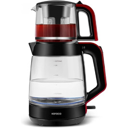 Чайник-заварник Karaca Glass XL 2 в 1 Shiny Black, 0.9л, 2.2л, LED, автоматичний, з обертовою основою