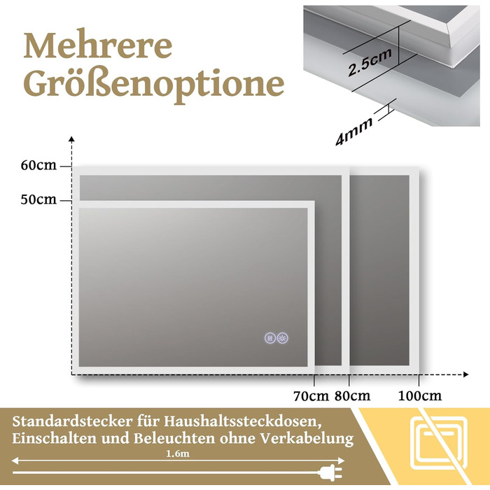 Дзеркало для ванної кімнати Mursche з підсвічуванням, кругле LED дзеркало для ванни, IP44, 60 см, з сенсорною панеллю
