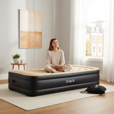Надувний матрац-ліжко AVENLI для 2 осіб з самонадувною функцією, вбудованим насосом та флацелевою поверхнею (196x97x47 см)