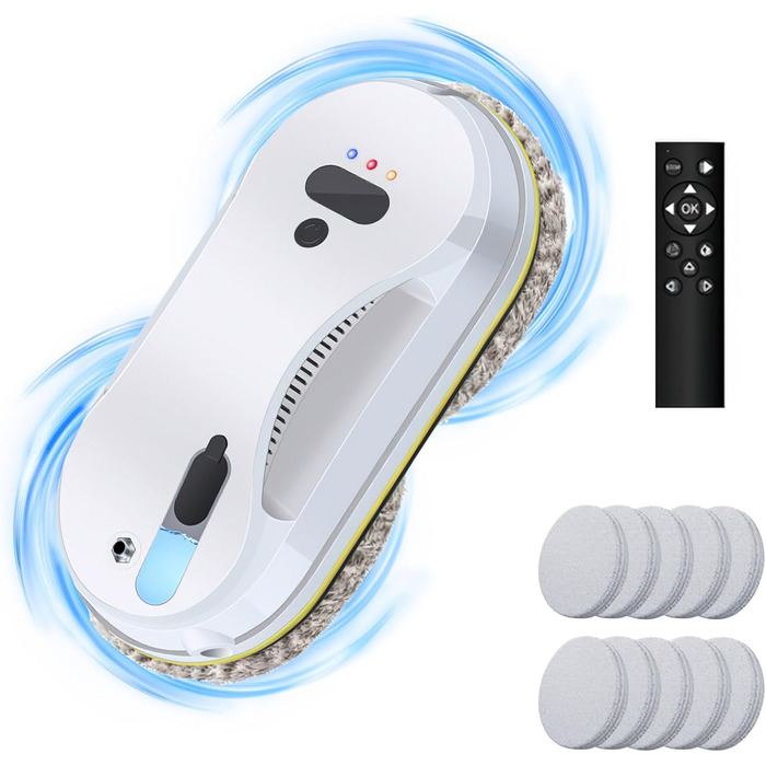 Робот для миття вікон, 5600Pa, з подвійною насадкою, інтелектуальна навігація, розпізнавання країв, функція розпилення, для всіх гладких поверхонь, 10 мікрофібрових серветок