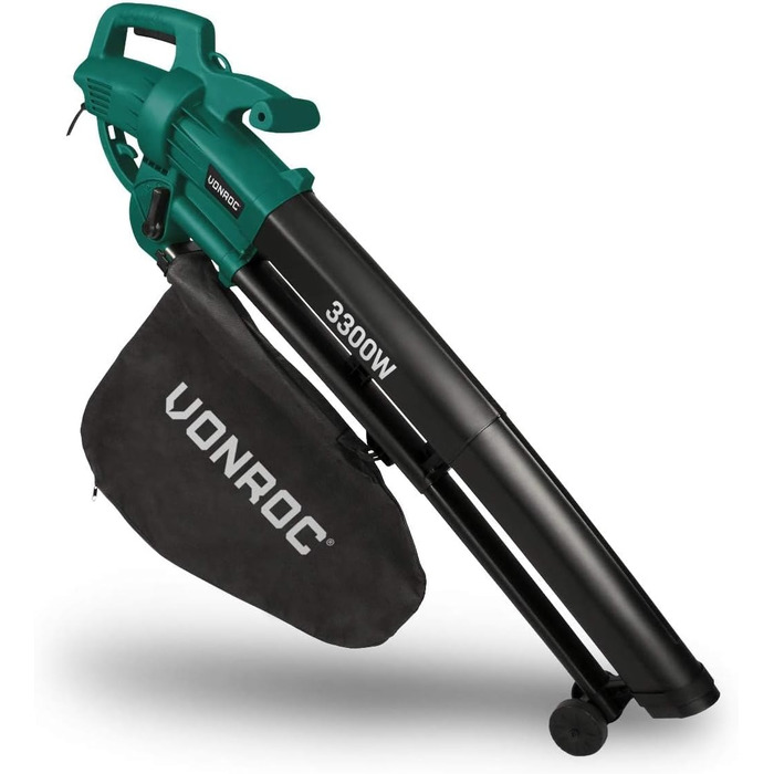 Електричний повітродув-пилосос VONROC 3300W 3-в-1 з функцією подрібнення листя та мішком для збору 40л