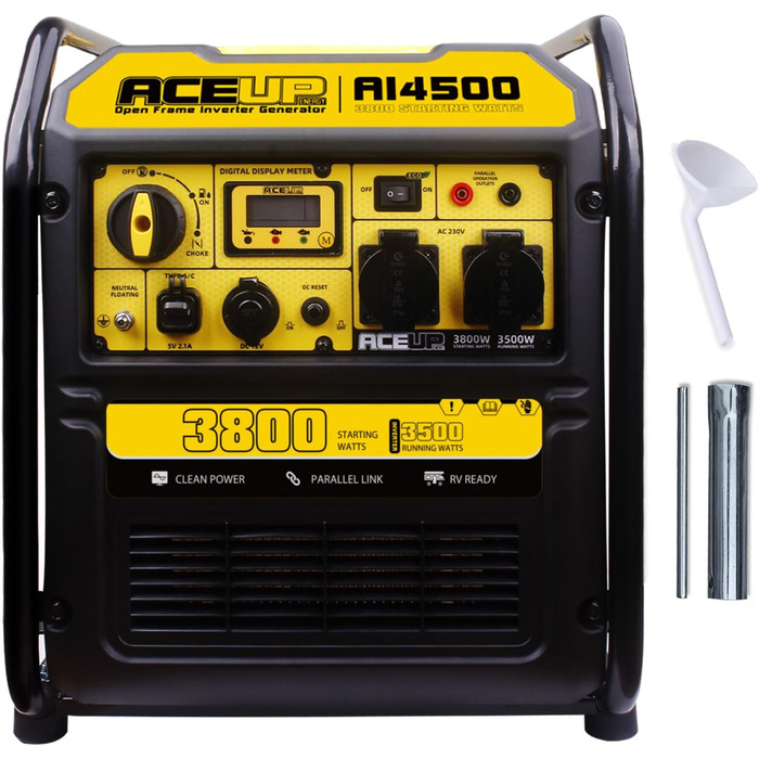Інверторний генератор Aceup 3400W: бензиновий, 230V, 12V, USB, цифровий дисплей, для дому, кемпінгу, 4-тактний, 23кг