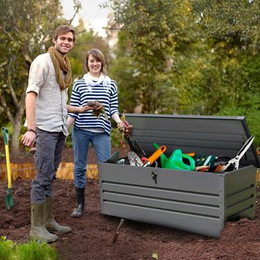 Водонепроникна садова скриня Grindi Morus 600л для подушок, інструментів, вуличний ящик для зберігання на балкон, терасу, в гараж (Сірий)