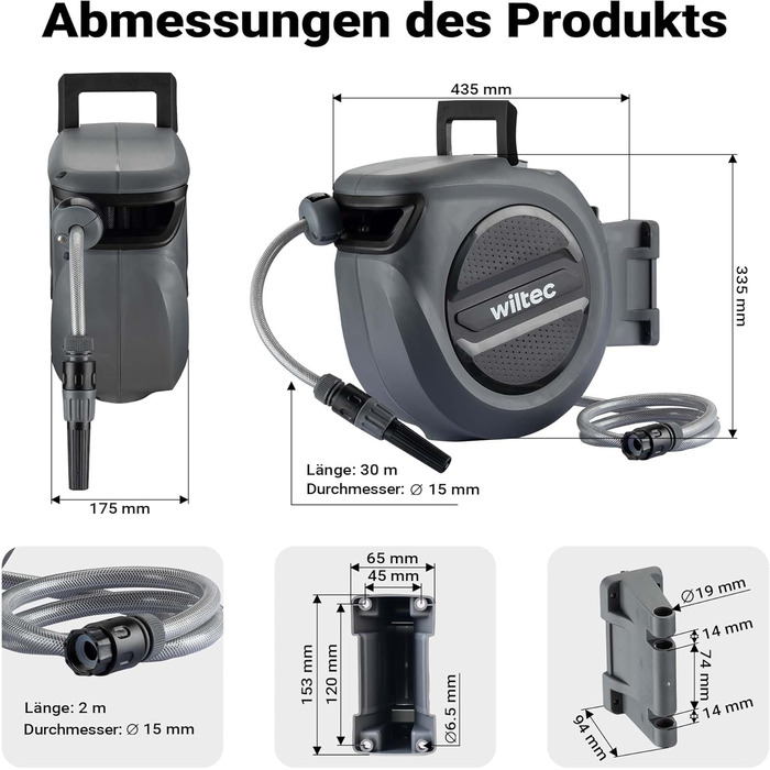 XPOtool Зручна касета для шланга на стіну з автозмотуванням та водяним шлангом, для поливу саду (30м)