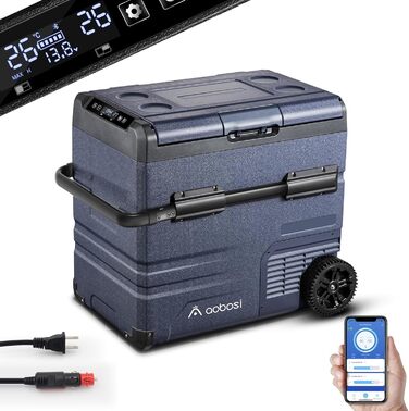 AAOBOSI Компресорна холодильна сумка-холодильник 55L, 12v/230v, з цифровим керуванням температурою, App-керуванням, для кемпінгу, авто, вантажівки, човна, автодому (Блакитний)